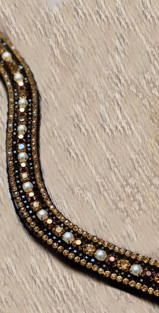 Frontal strass noir, or et bronze