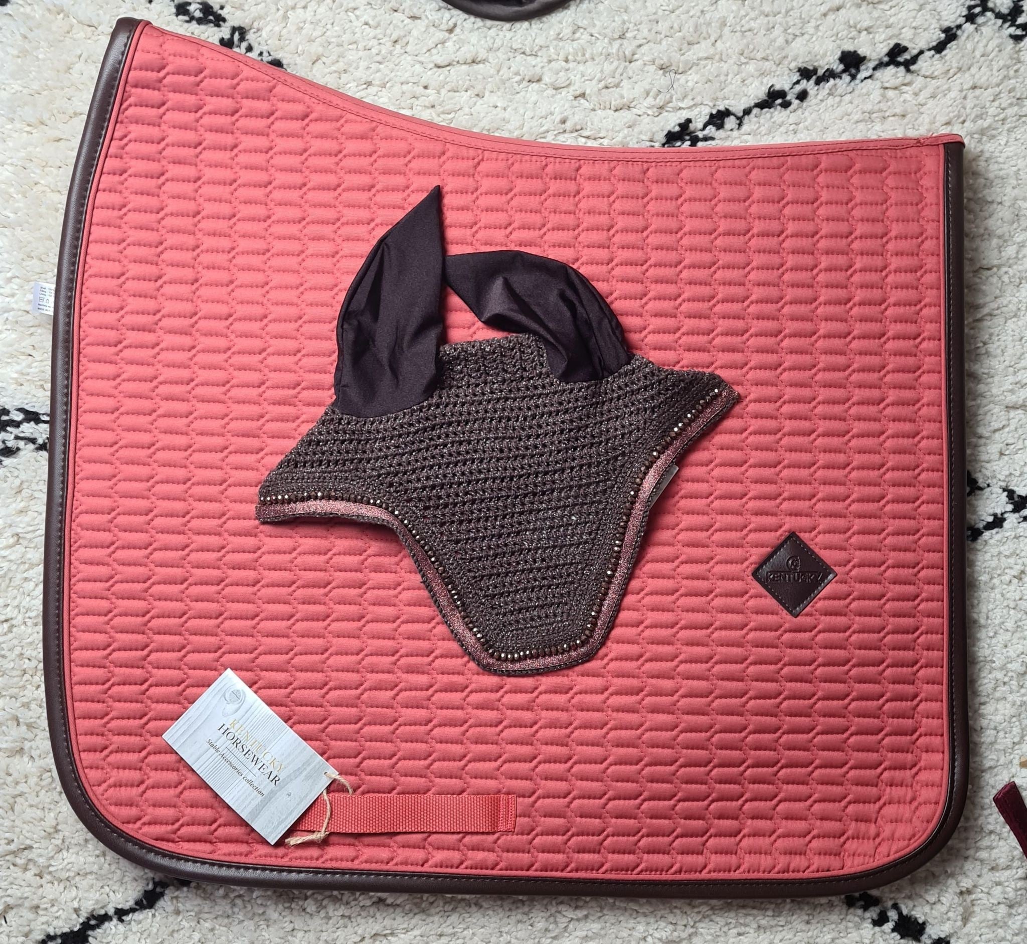 Tapis DRESSAGE Color Edition Leather Corail & Bonnet Glitter Band Marron - Kentucky