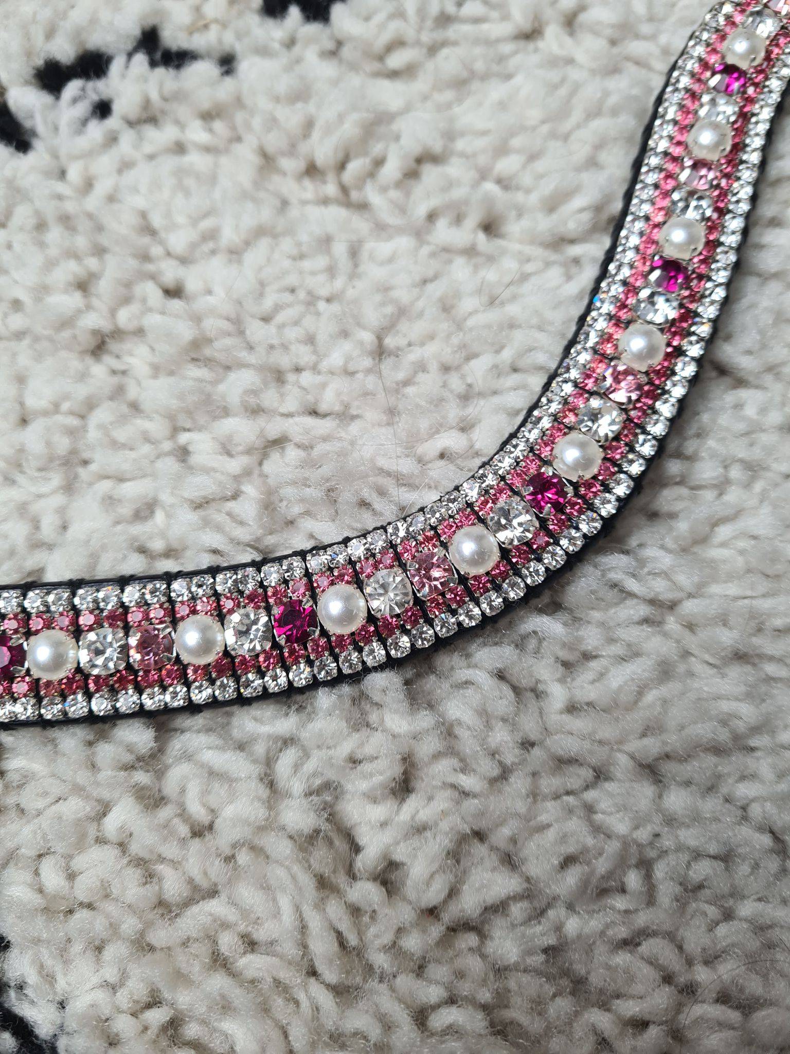 Frontal à strass WW - Rose, argent et perle blanche