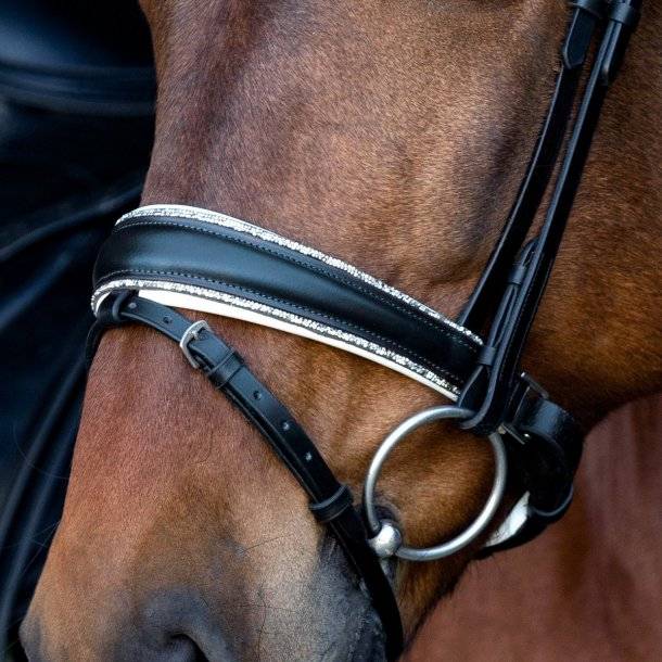 Noseband TINY CRYSTAL ROCKS Black lined white - SD Design