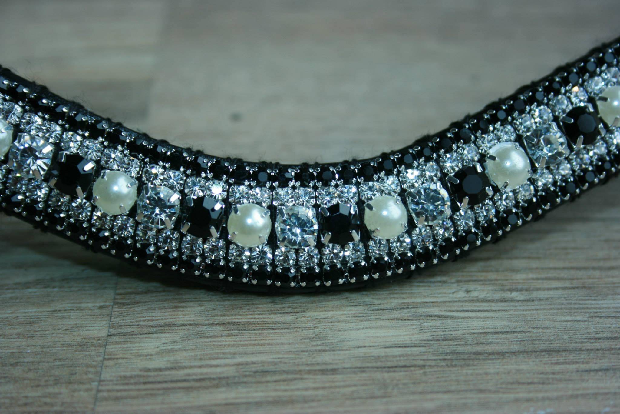 Frontal strass noir, blanc et perle