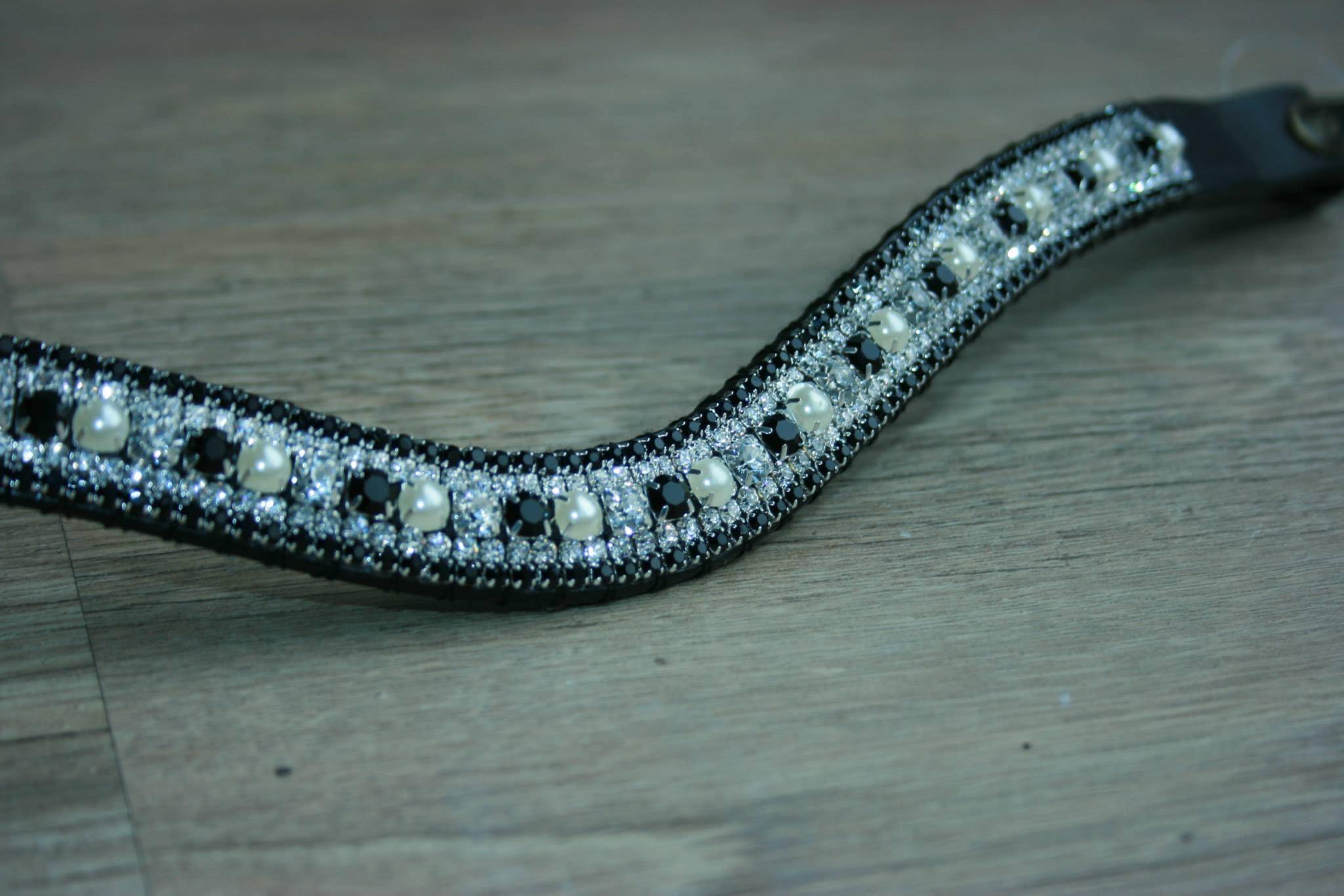 Frontal strass noir, blanc et perle