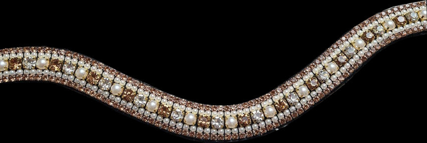 Gold rhinestone browband, pearl, white