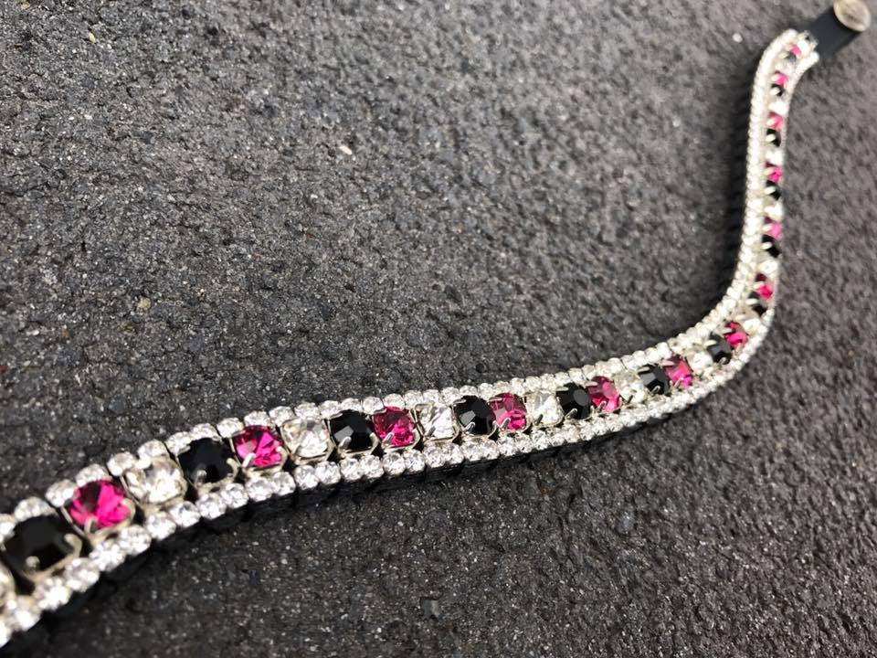 Frontal strass fuschia, argent et noir