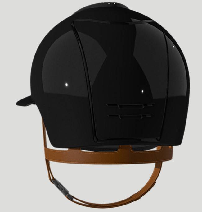 Casque CROMO 2.0 Noir Shine/Chamois noir strass nuance Rose Gold Rose visière POLO - KEP