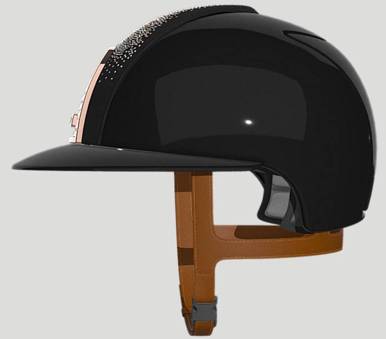 Casque CROMO 2.0 Noir Shine/Chamois noir strass nuance Rose Gold Rose visière POLO - KEP
