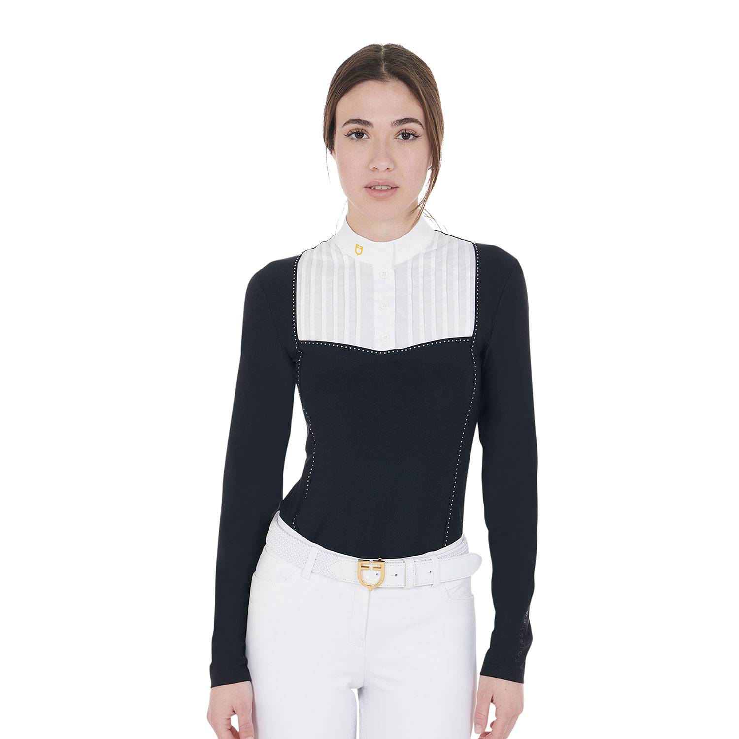 Long sleeve competition polo shirt with rhinestones slim fit - EQUESTRO