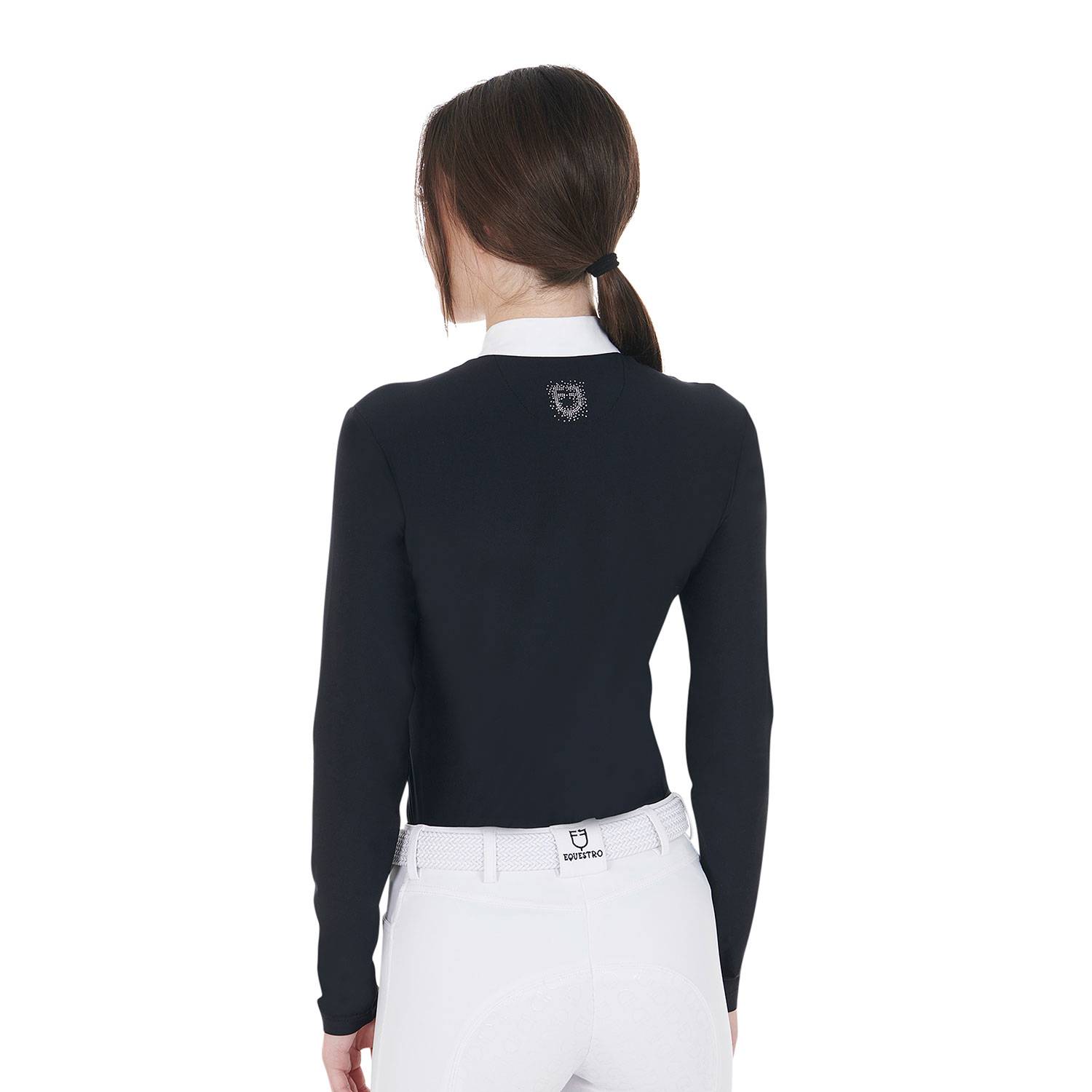 Long sleeve competition polo shirt with rhinestones slim fit - EQUESTRO