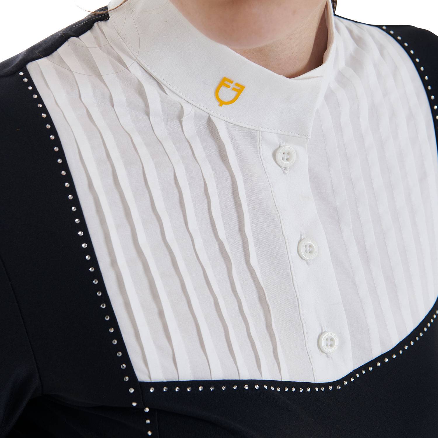 Long sleeve competition polo shirt with rhinestones slim fit - EQUESTRO