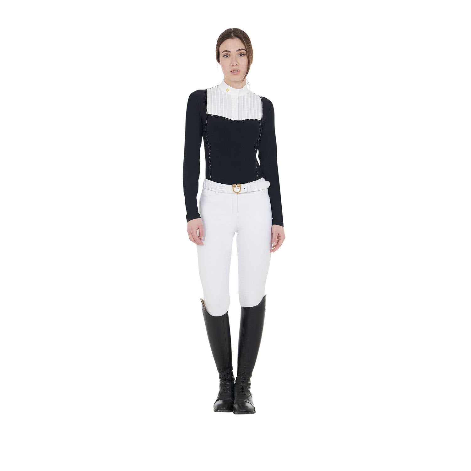 Long sleeve competition polo shirt with rhinestones slim fit - EQUESTRO