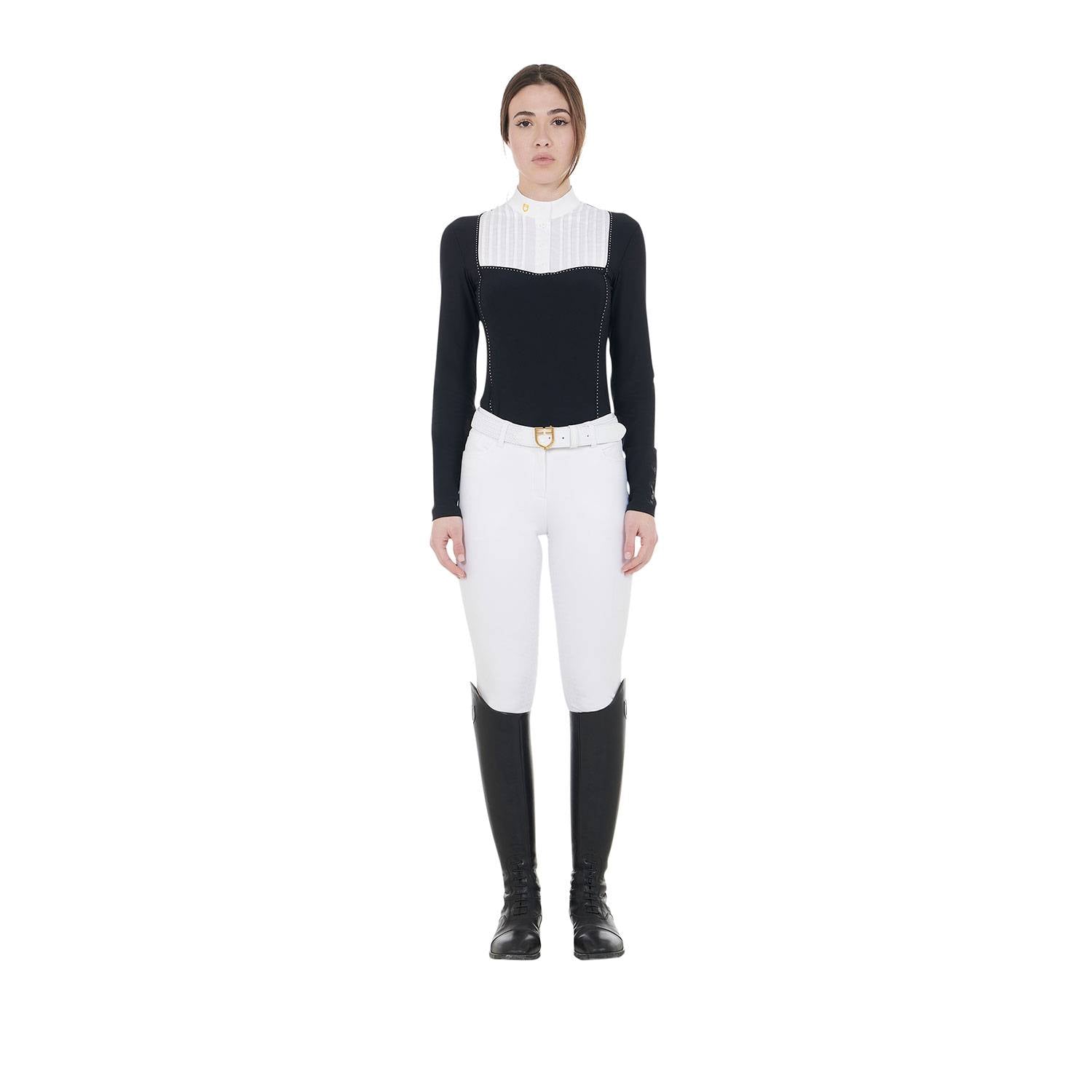Long sleeve competition polo shirt with rhinestones slim fit - EQUESTRO
