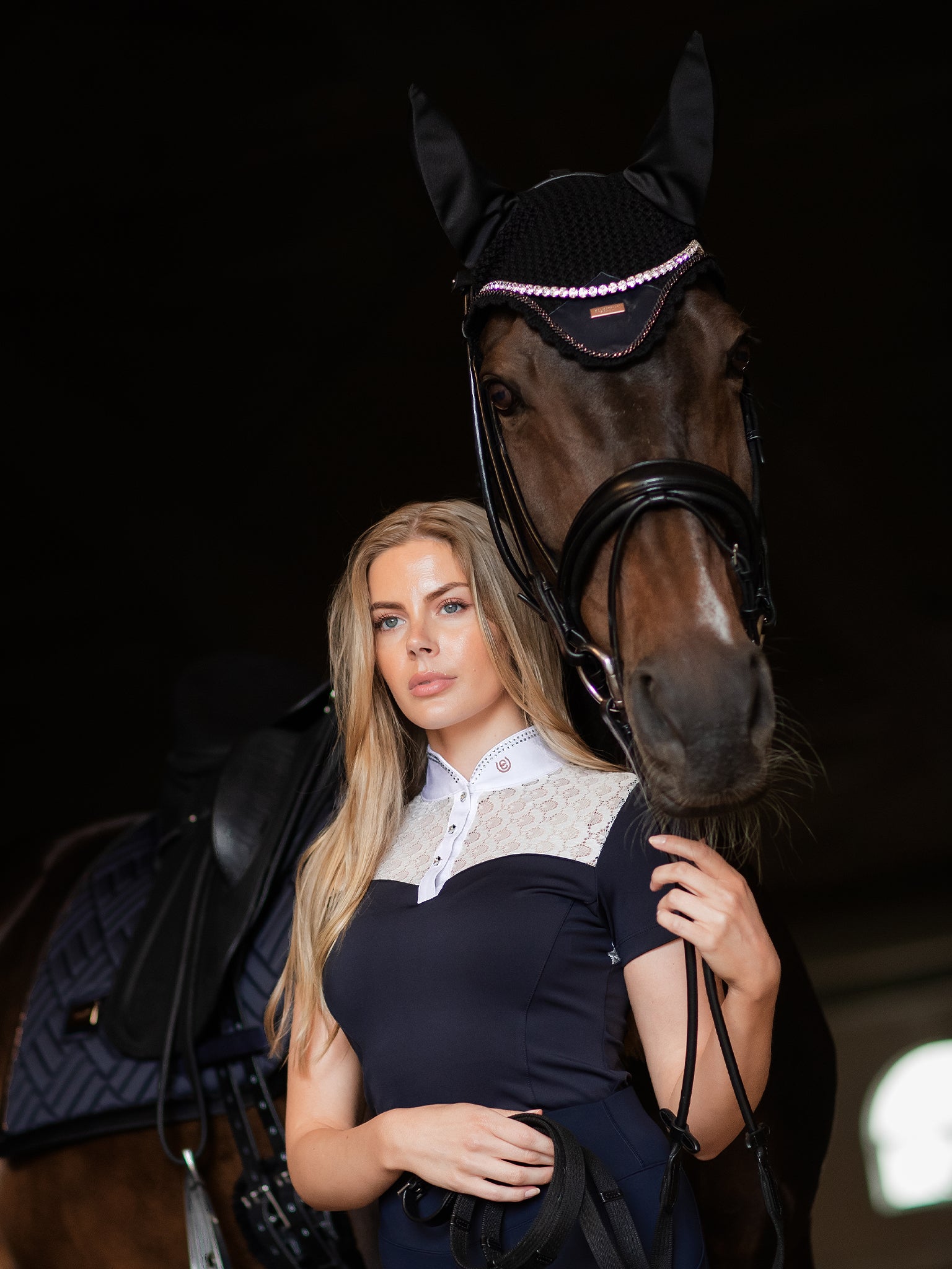Polo de concours manches courtes Champion White Dark Ocean - Equestrian Stockholm