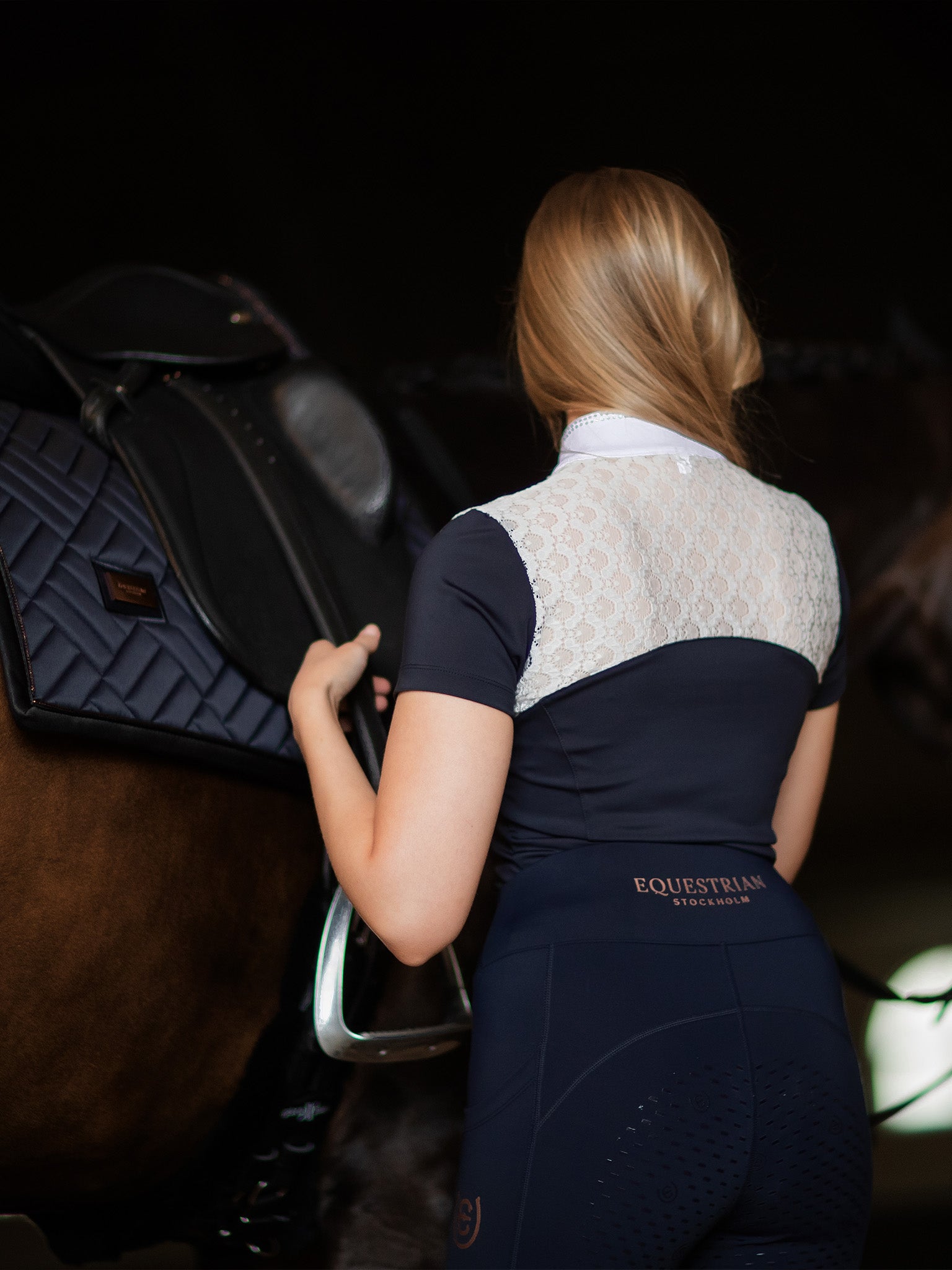 Polo de concours manches courtes Champion White Dark Ocean - Equestrian Stockholm