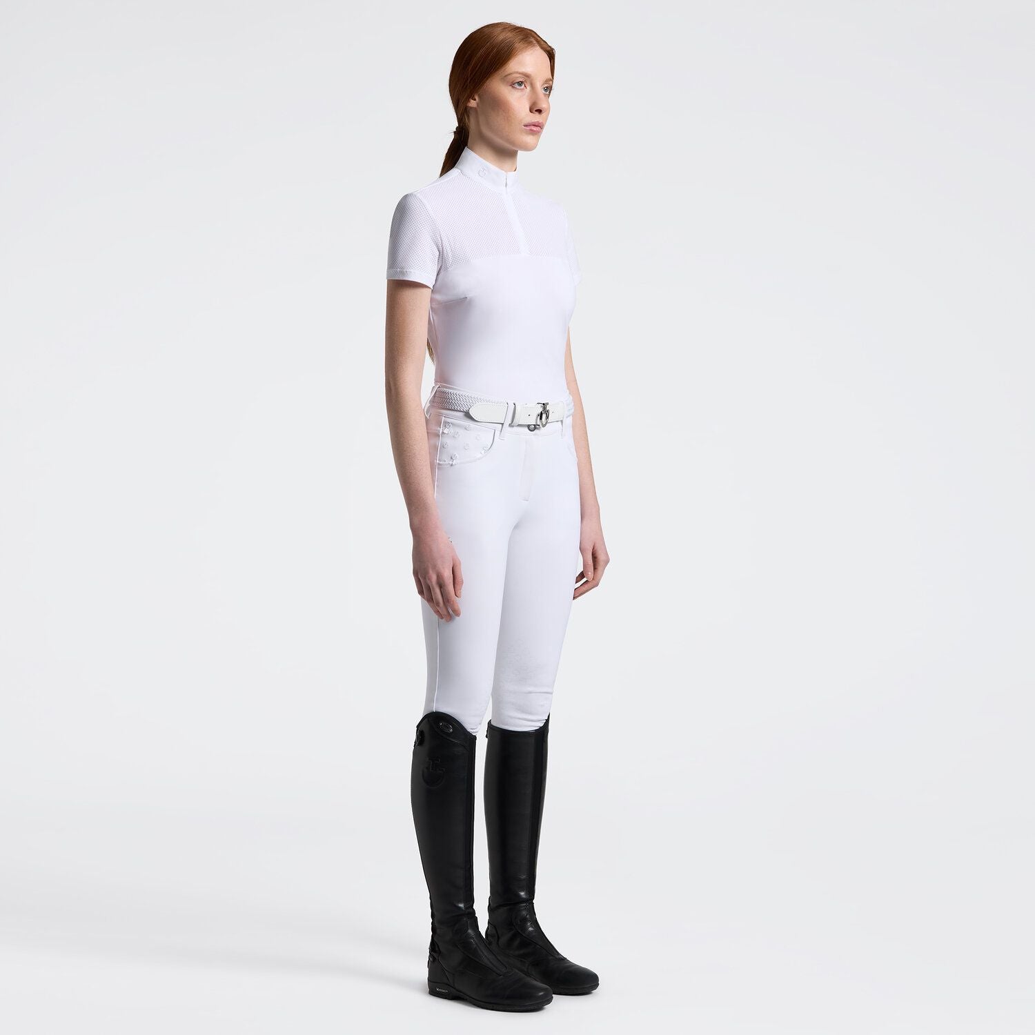 Polo de competition Perforated Jersey zip Blanc - CAVALLERIA TOSCANA