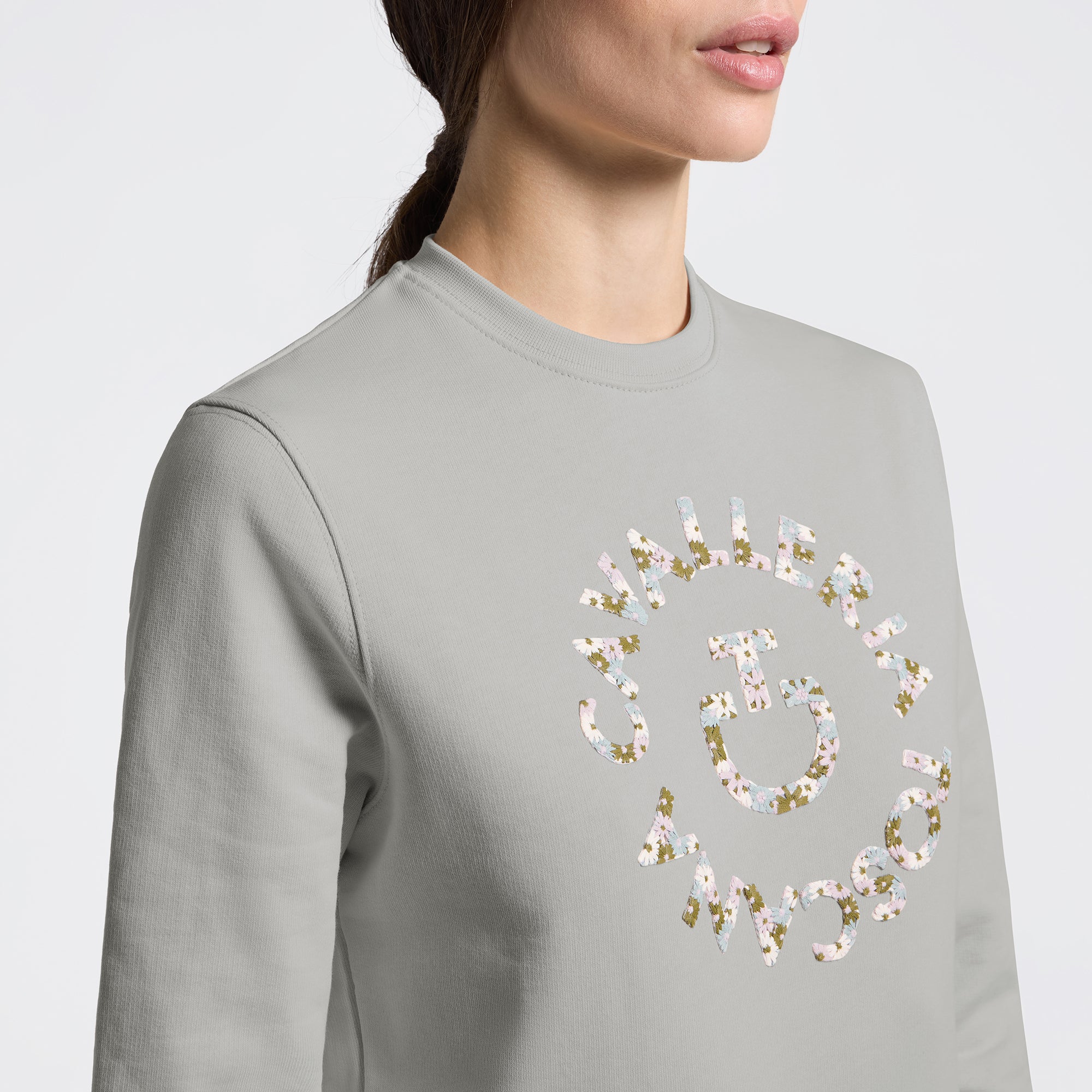 Sweat Crew Neck avec broderie florale Gris - CAVALLERIA TOSCANA
