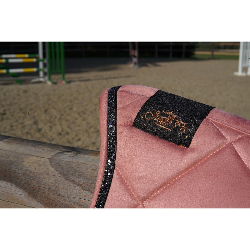 Tapis de selle rose velours disco noir et argent BRODERIE - JU&PA