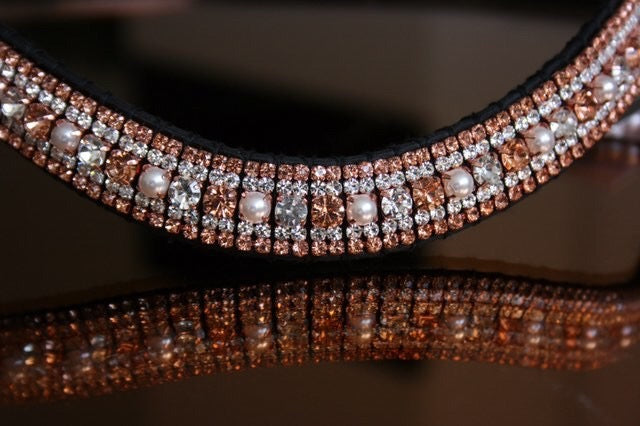 Frontal strass argent, rose gold et perles WWF