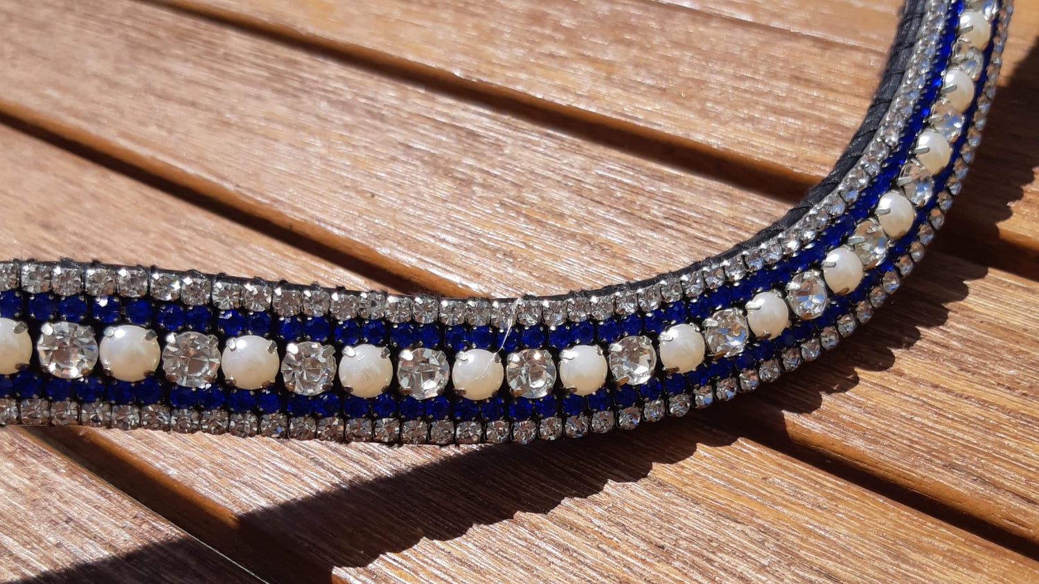 Frontal à strass WW - Bleu, argent et perle blanche
