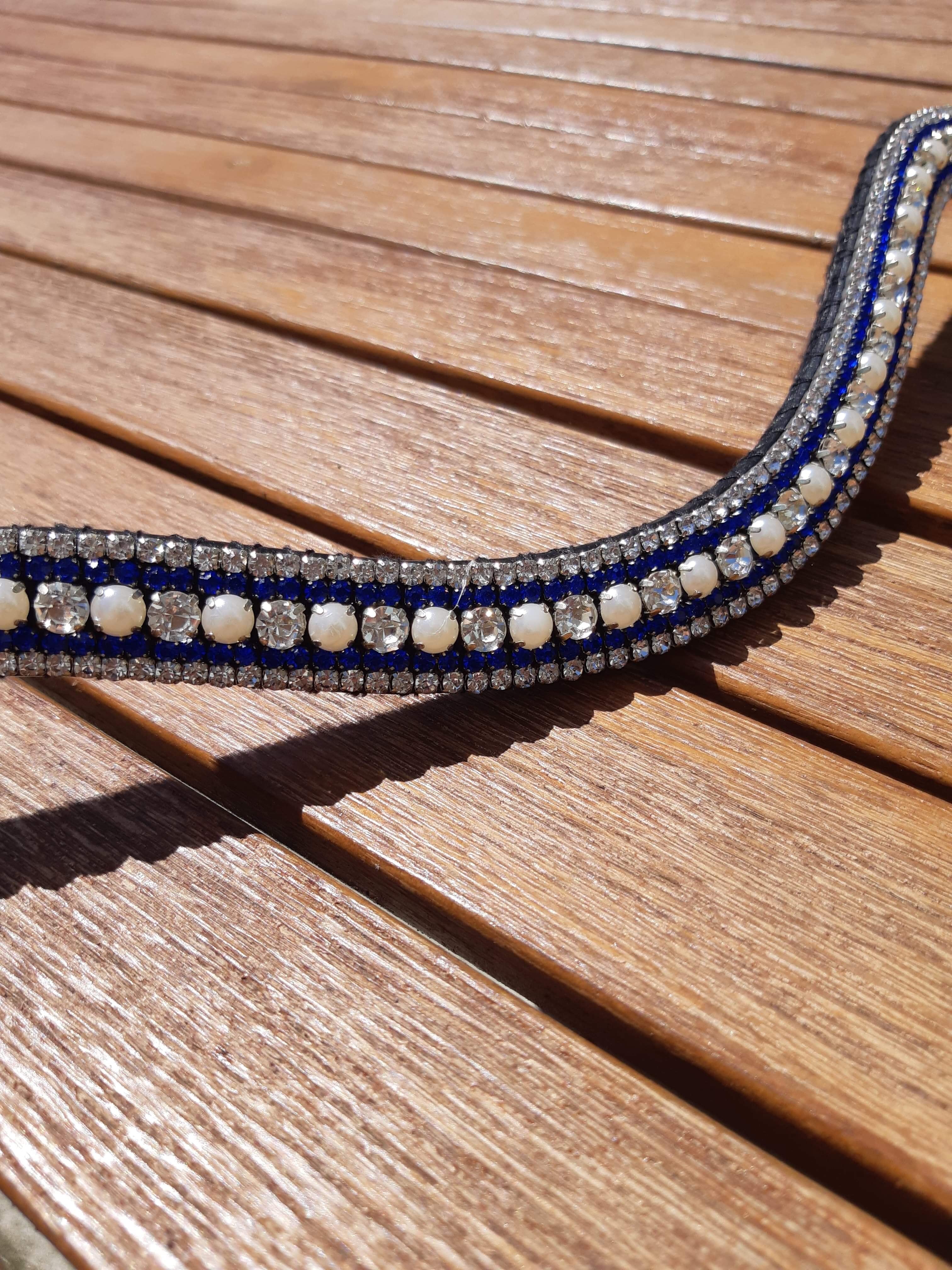 Frontal à strass WW - Bleu, argent et perle blanche
