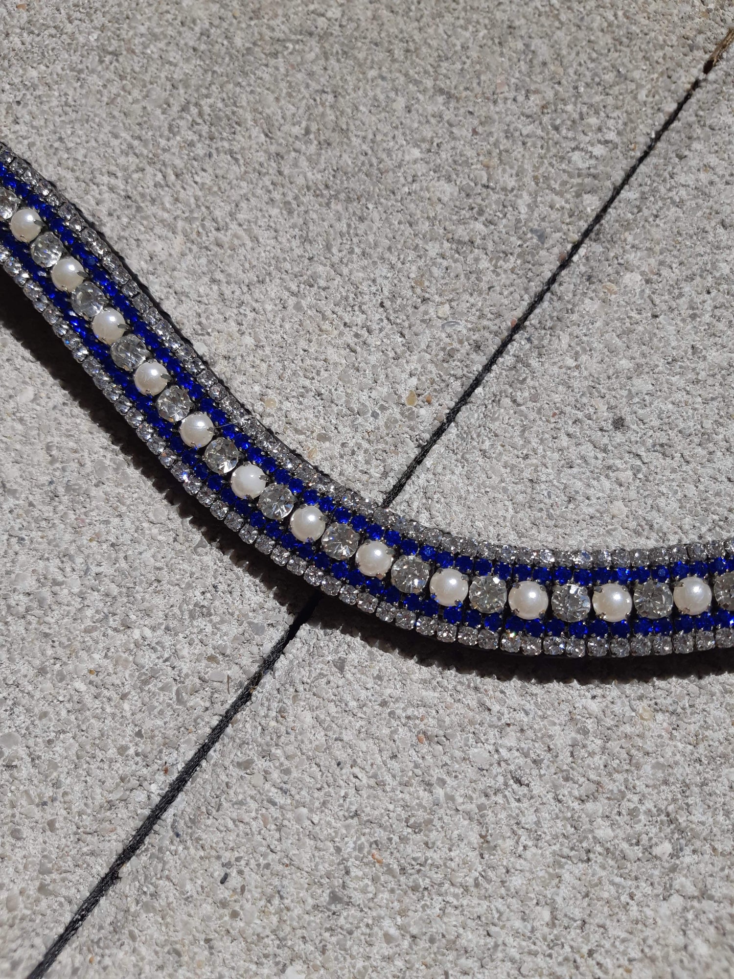 Frontal à strass WW - Bleu, argent et perle blanche