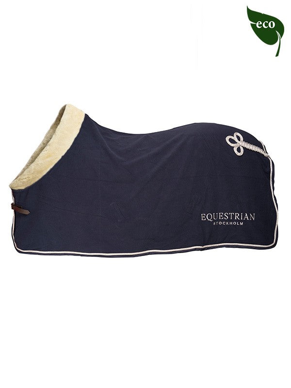Equestrian Stockholm Fleece Blanket with Sheepskin Collar - Navy