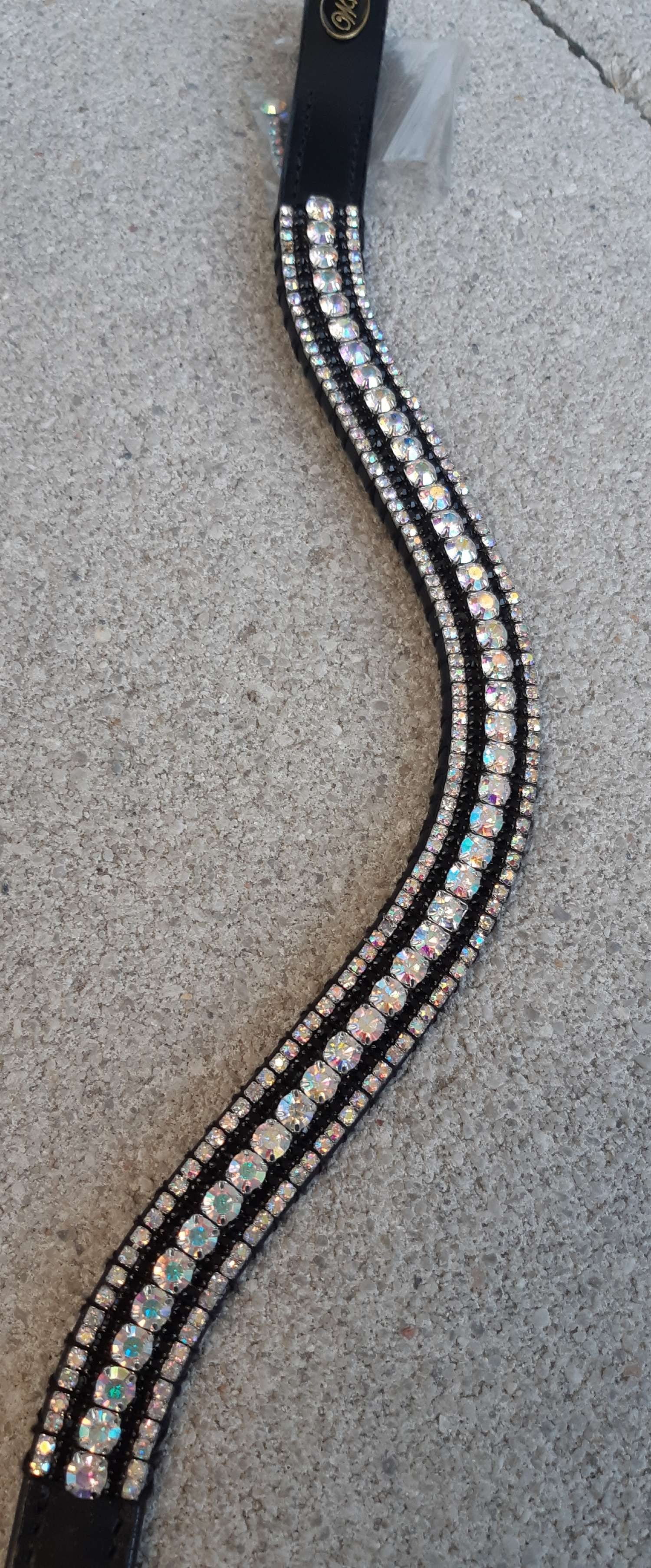 Frontal strass blanc à reflets et noir