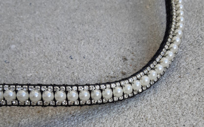 Frontal à strass argent et perle blanche