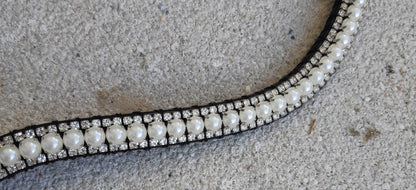 Frontal à strass argent et perle blanche