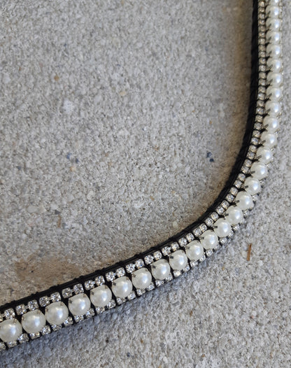 Frontal à strass argent et perle blanche