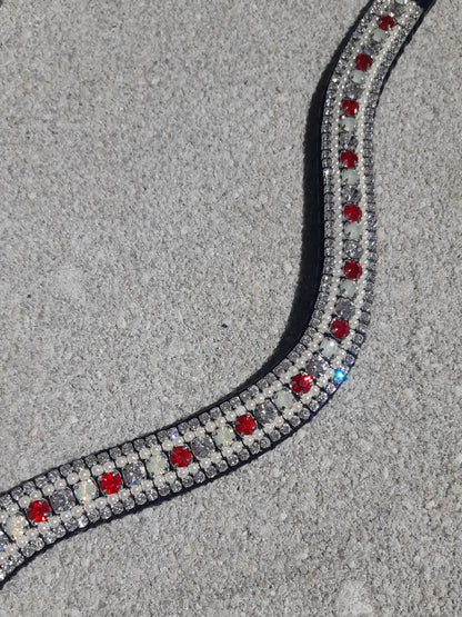 Frontal à strass WW - Rouge, argent et perle blanche