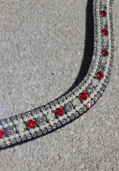 Frontal à strass WW - Rouge, argent et perle blanche