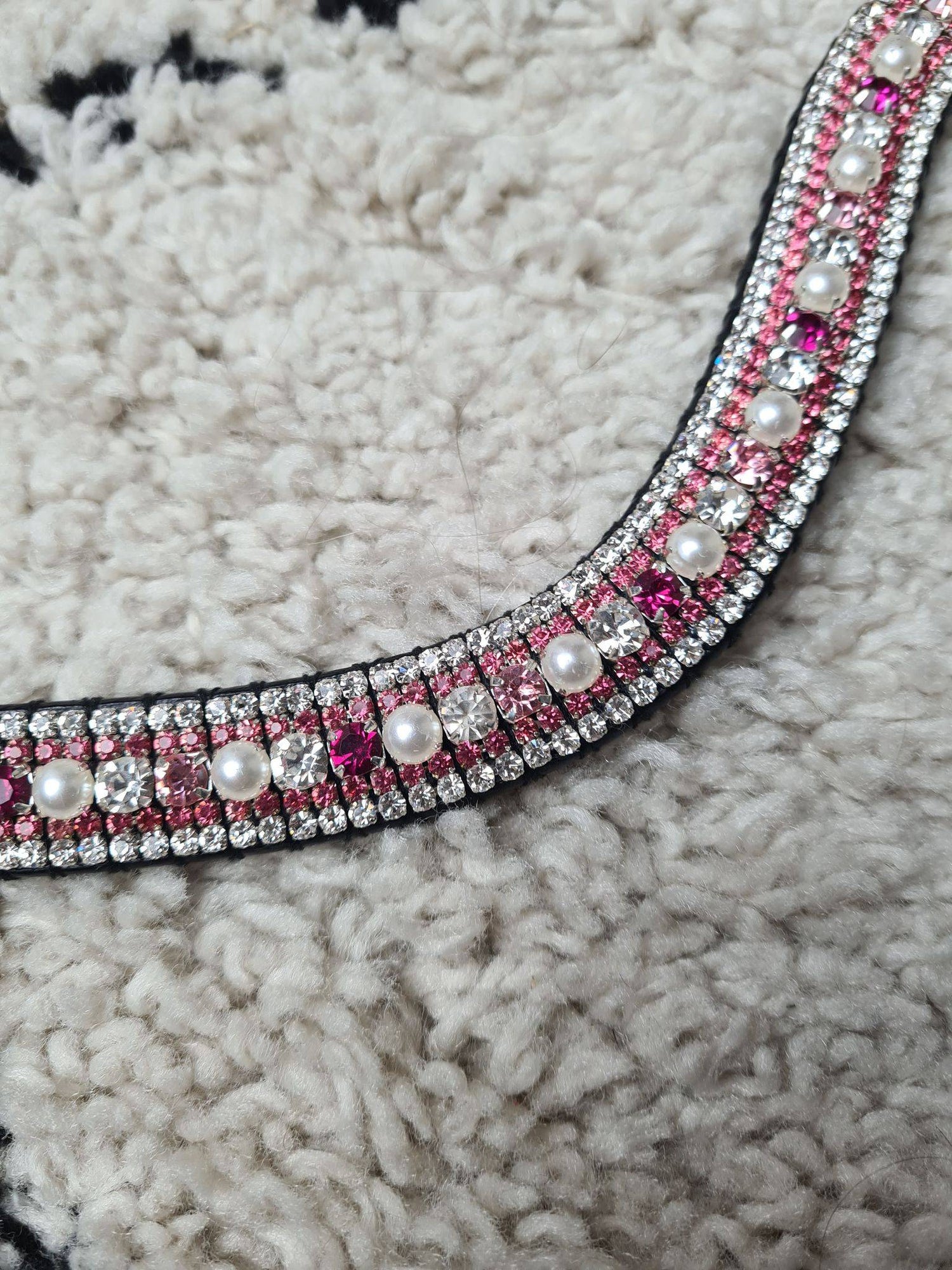 Frontal à strass WW - Rose, argent et perle blanche