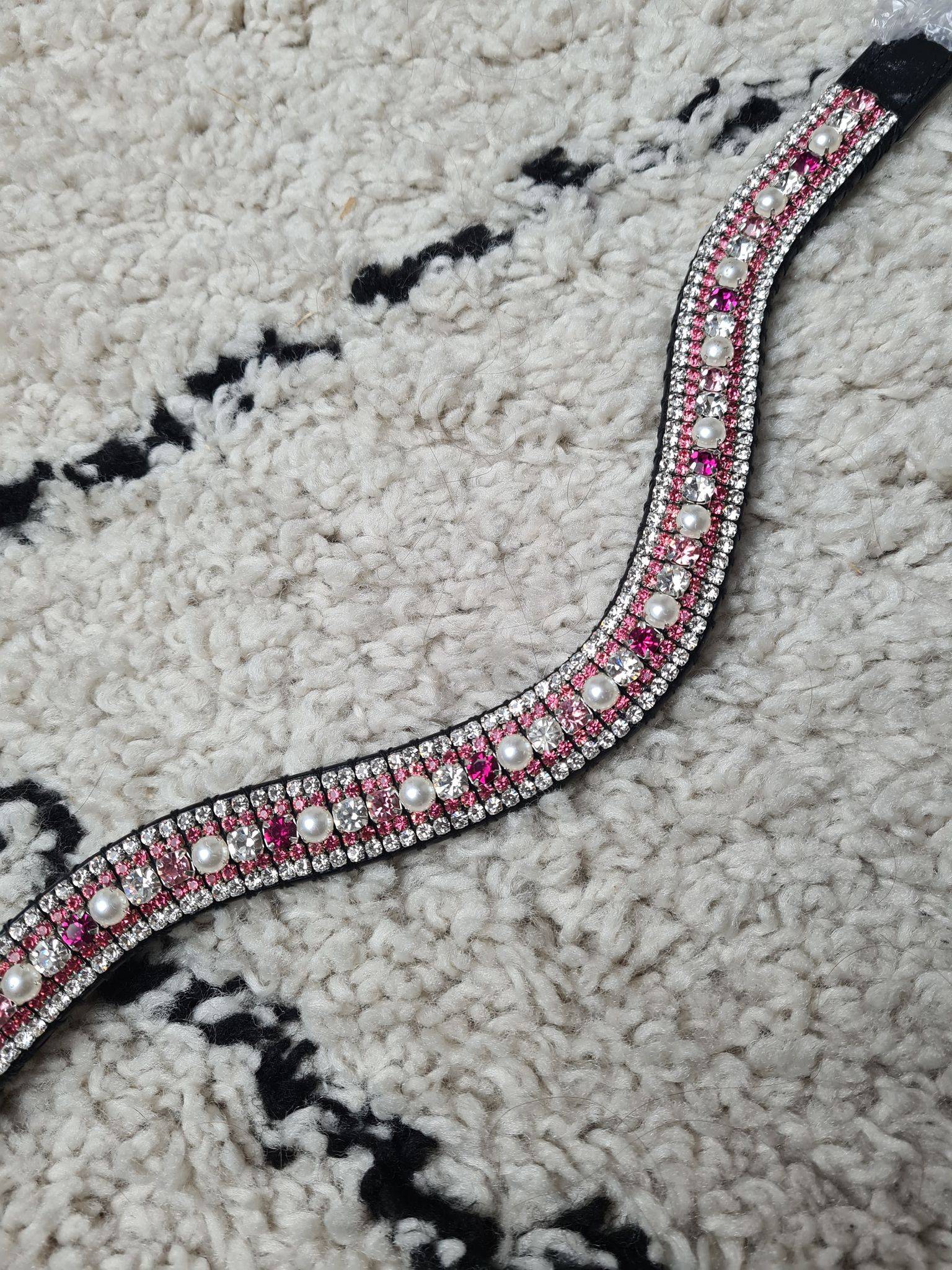 Frontal à strass WW - Rose, argent et perle blanche