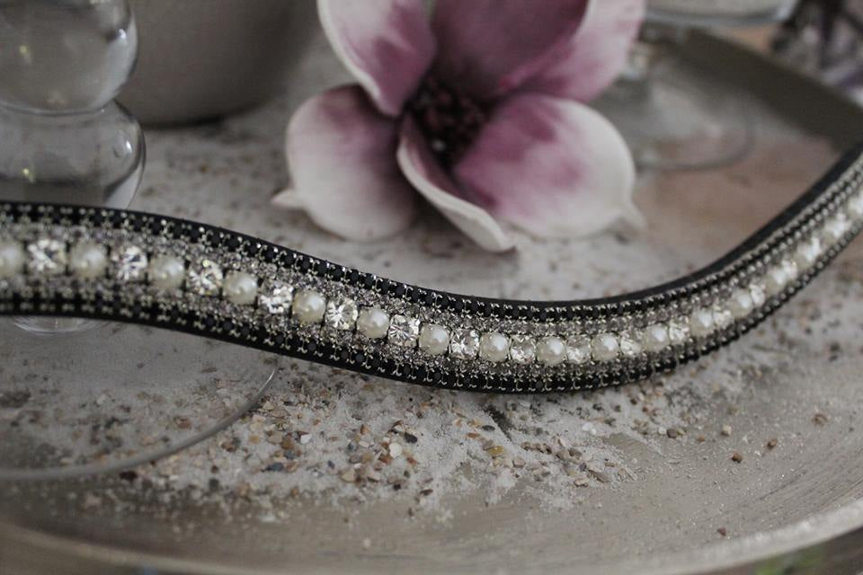 Frontal strass blanc, noir et perles
