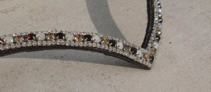 Frontal strass en V - cognac, blanc et noir