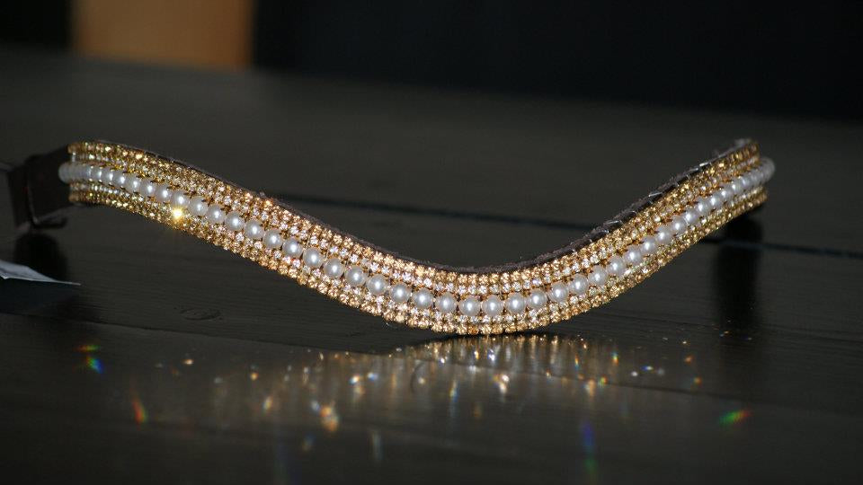 Frontal strass dorés et perles WW
