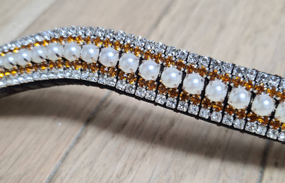 Frontal strass blanc, cuivre et perles