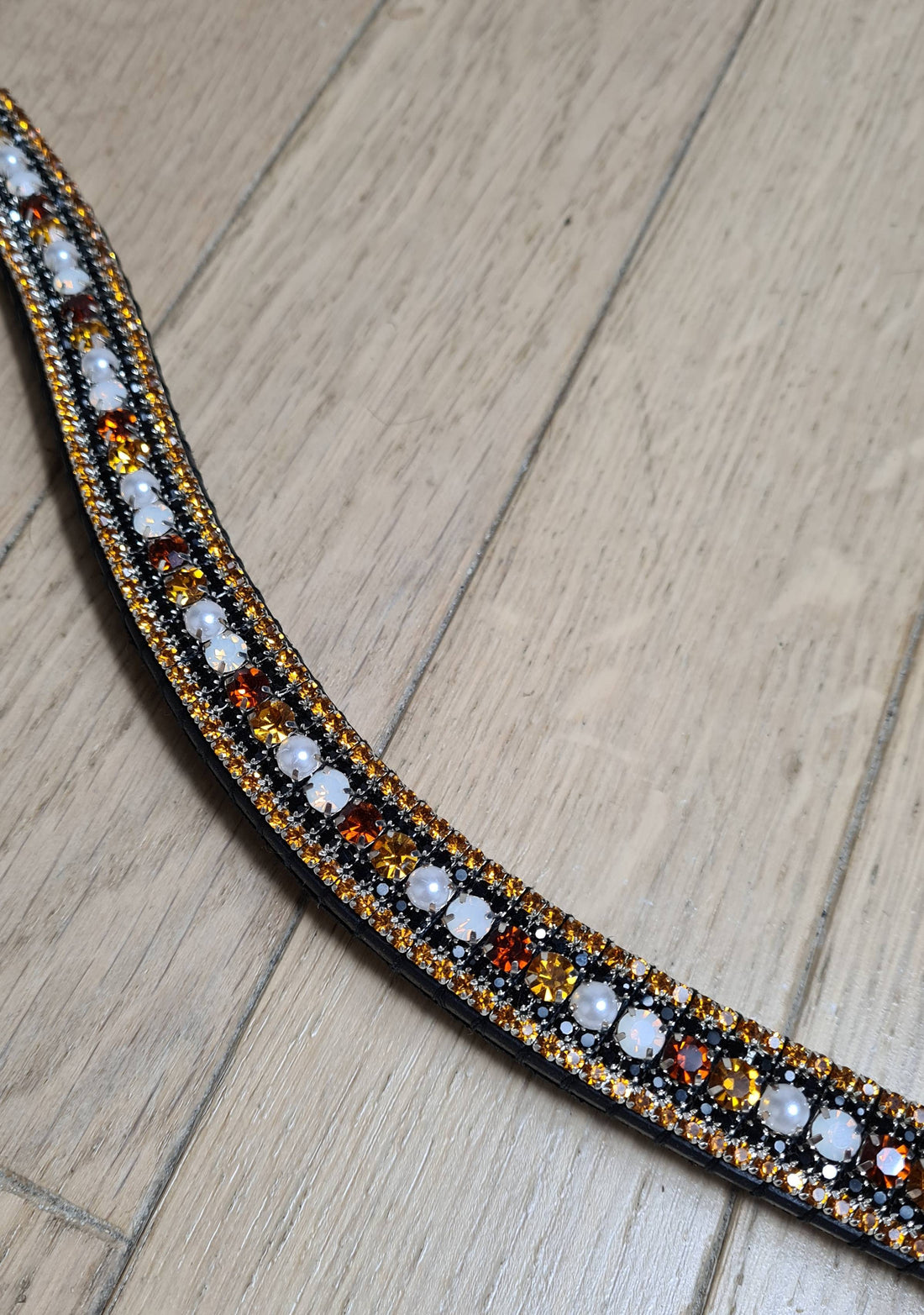 Copper, black and topaz rhinestone browband