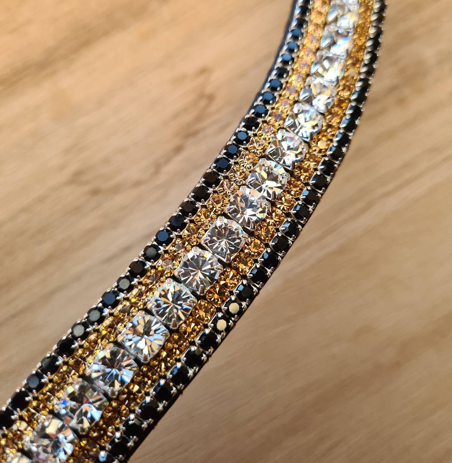 Frontal strass blanc, doré et noir
