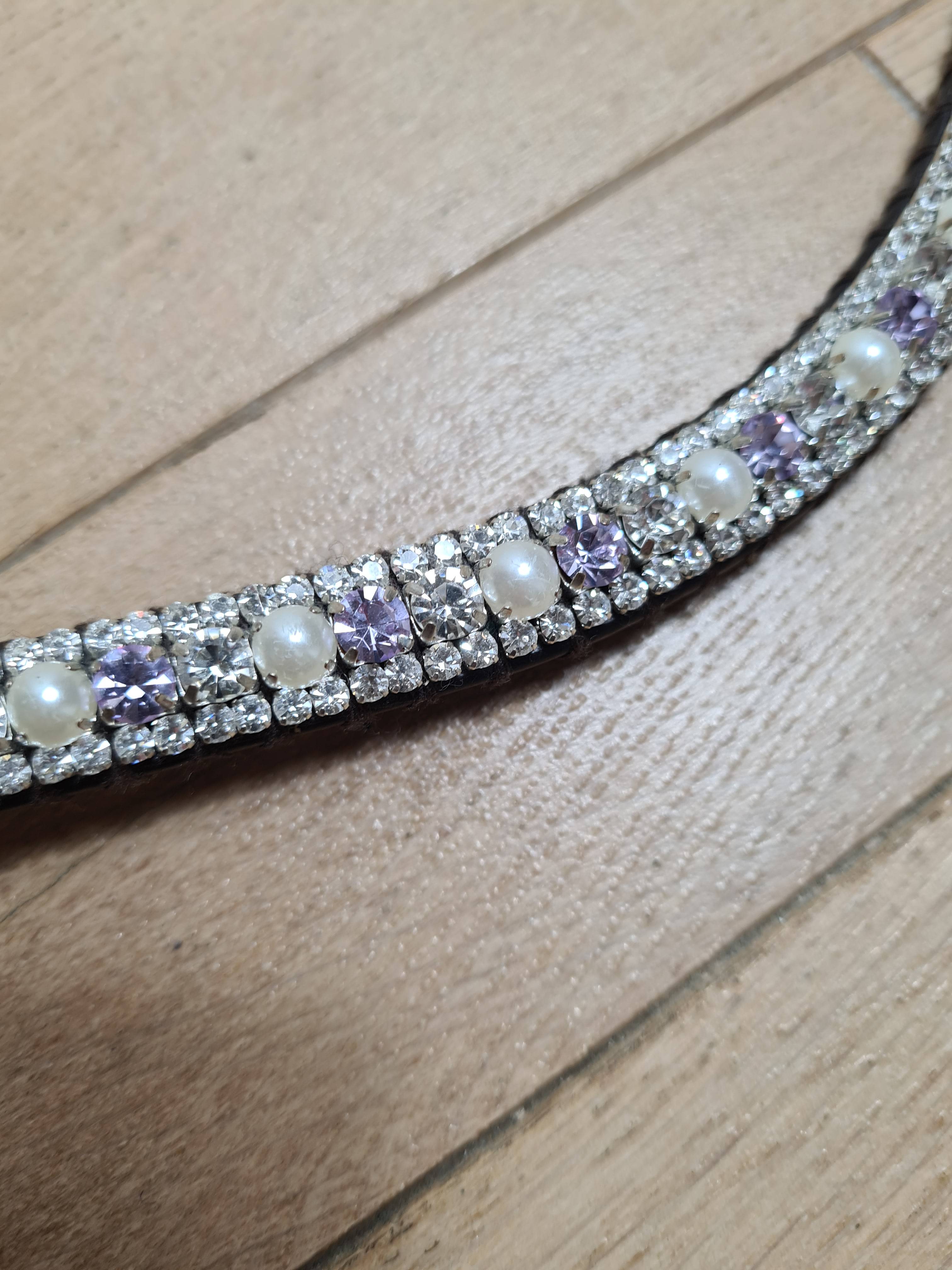 Frontal strass blanc, parme et perles
