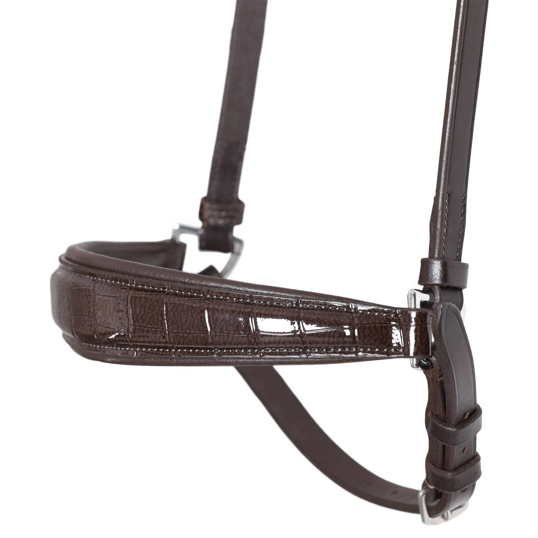 Crocodile brown varnished German noseband - SD Design