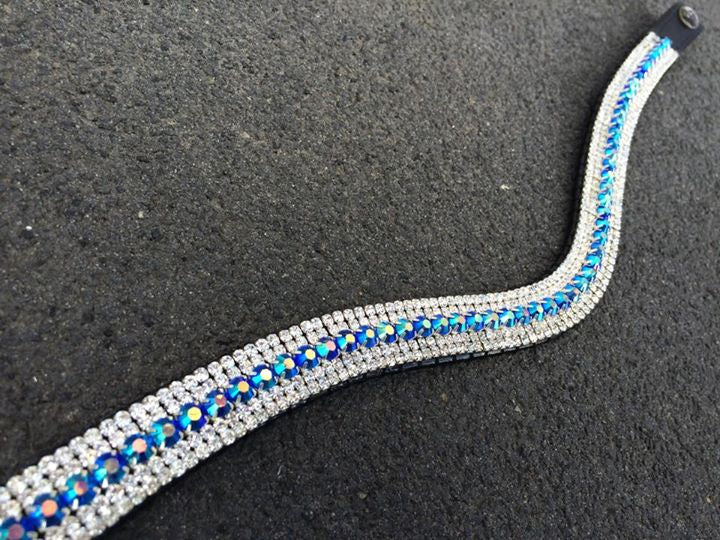 Frontal en cristaux - argent et bleu roi