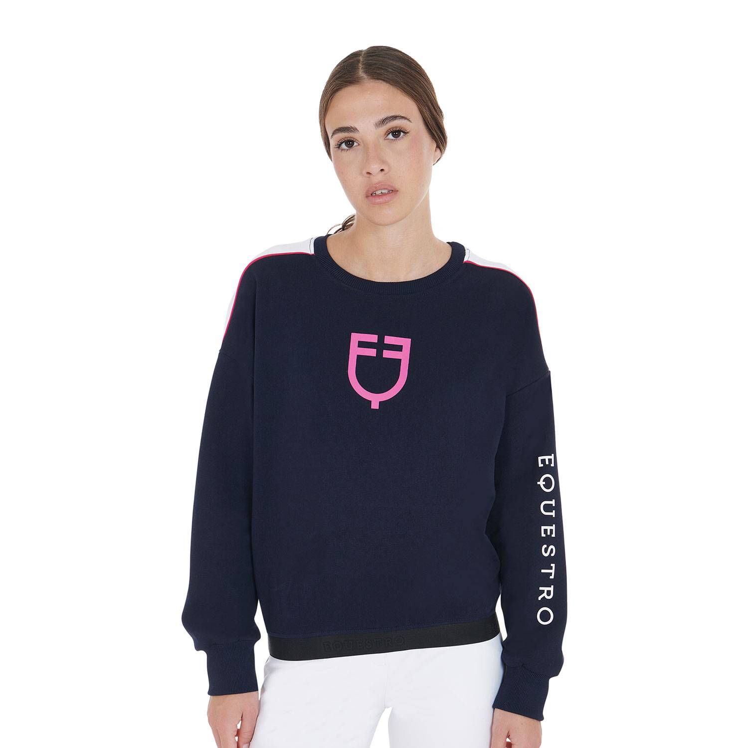 Sweat-shirt à col rond marine/fuchsia - Equestro