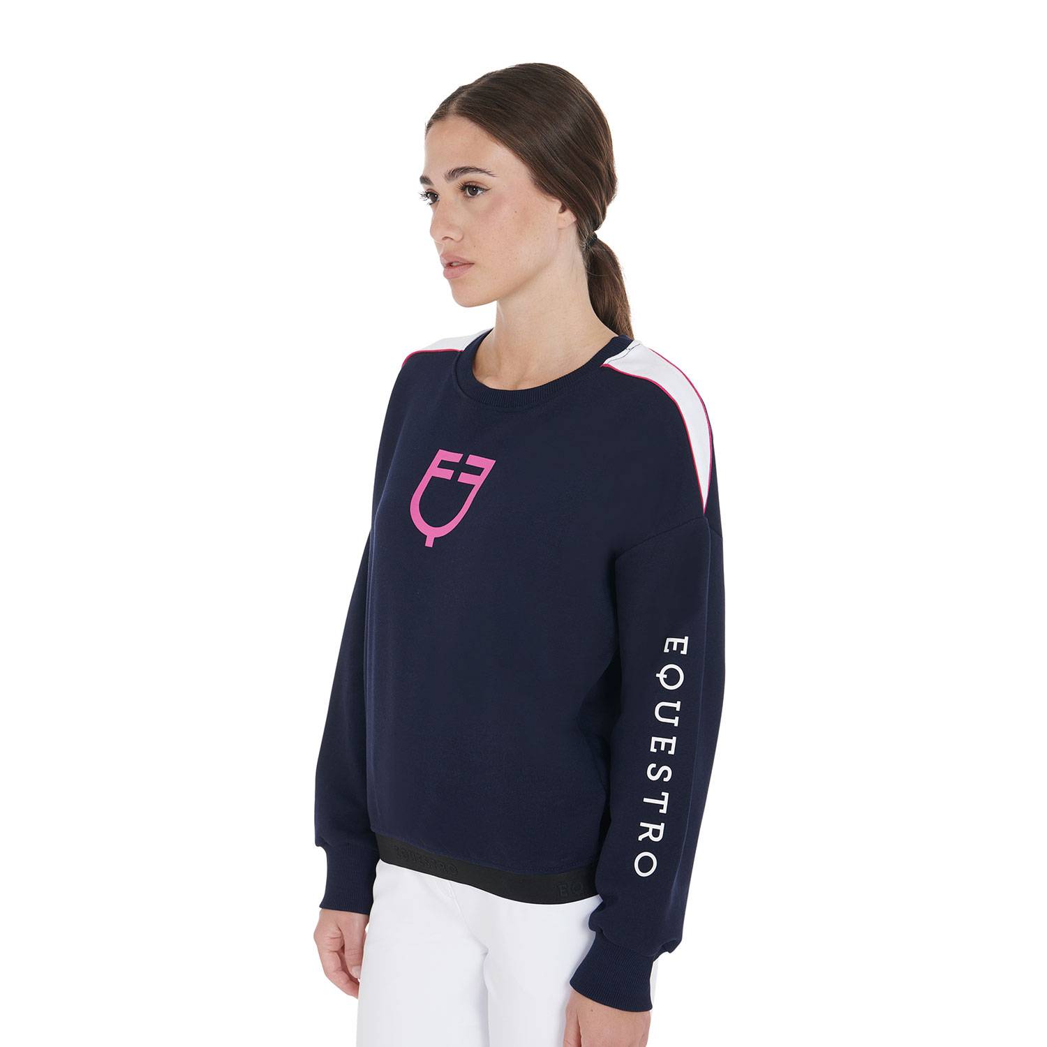 Sweat-shirt à col rond marine/fuchsia - Equestro