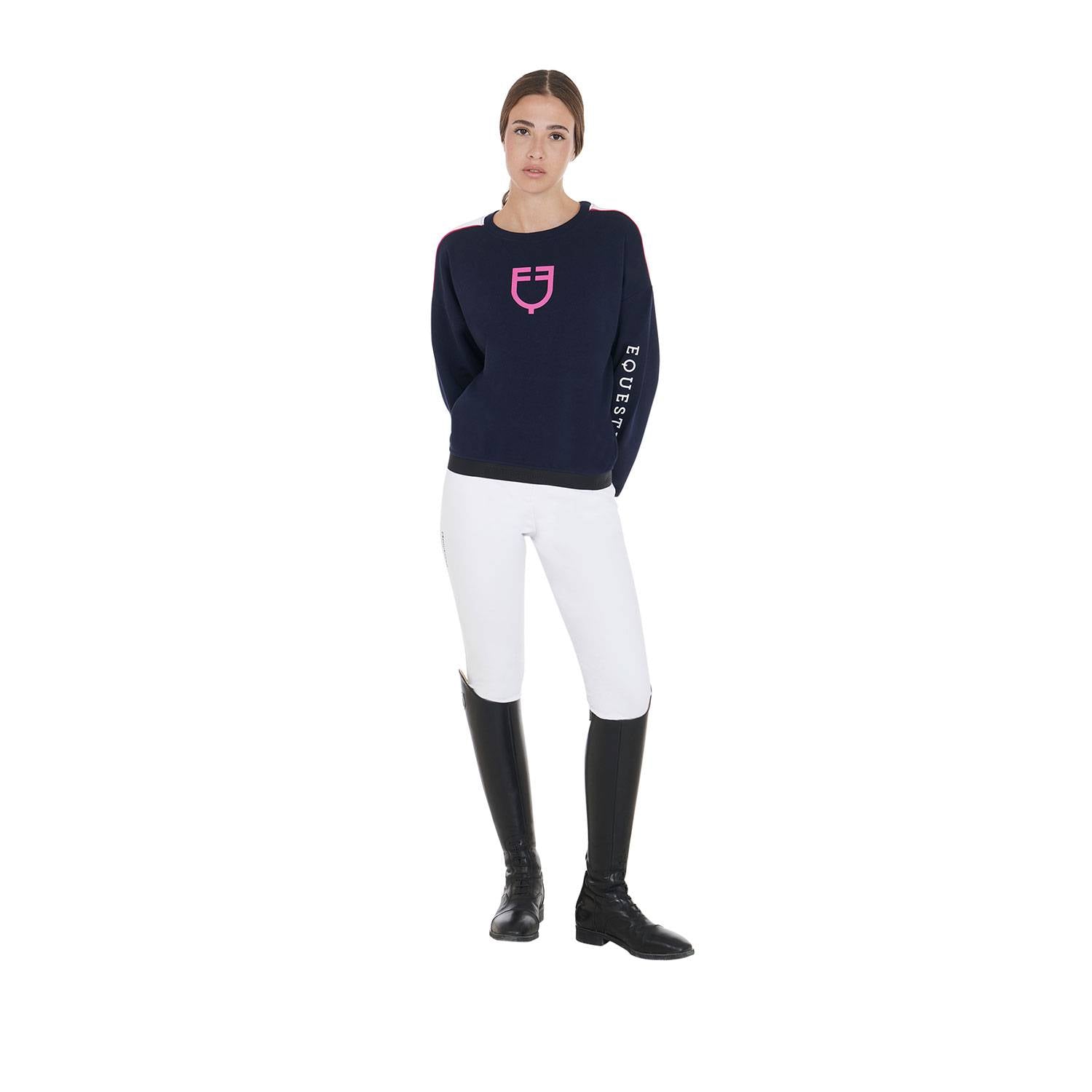 Sweat-shirt à col rond marine/fuchsia - Equestro