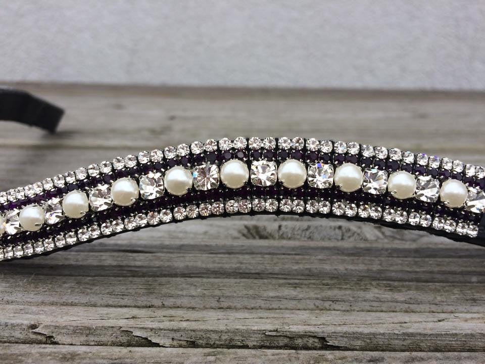 Frontal en strass - Argent, perles et prune