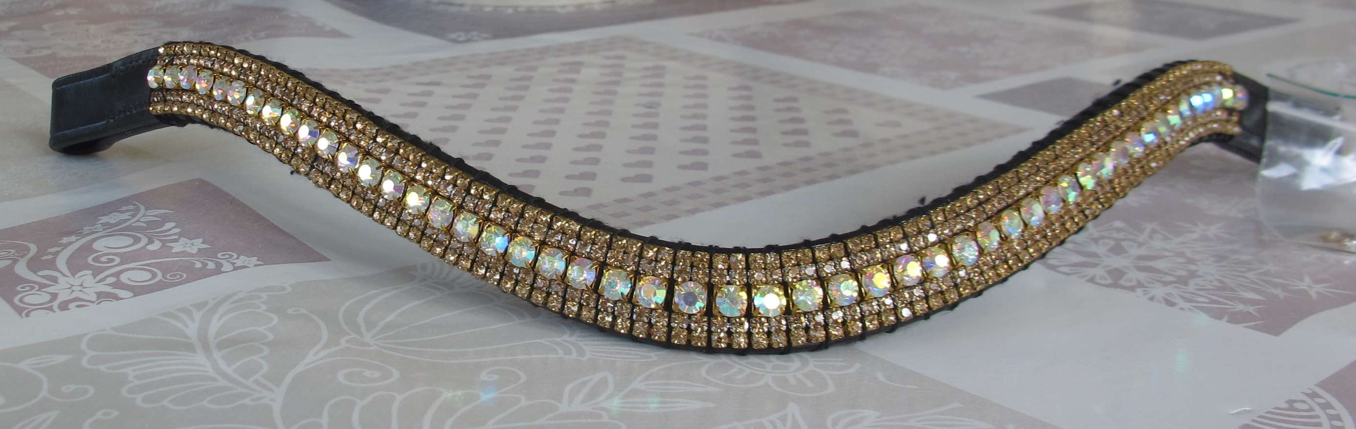 Frontal strass dorés et blancs à reflets