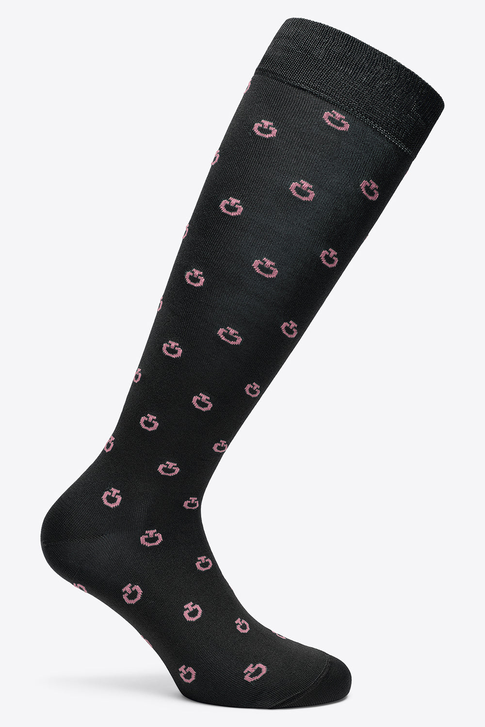 Chaussette Mini Logo Jacquart Noir logo rose - CAVALLERIA TOSCANA