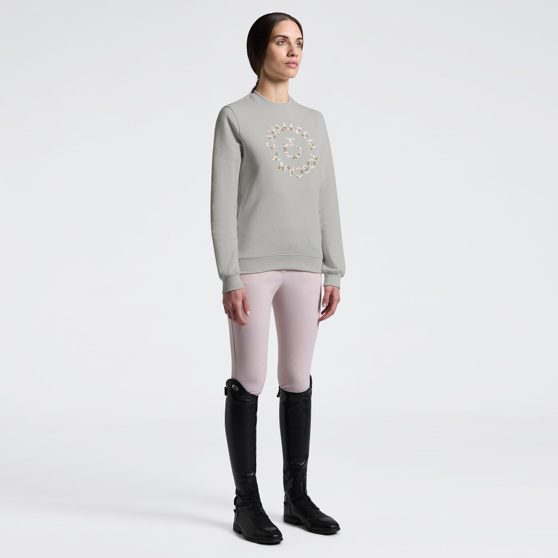 Sweat Crew Neck avec broderie florale Gris - CAVALLERIA TOSCANA