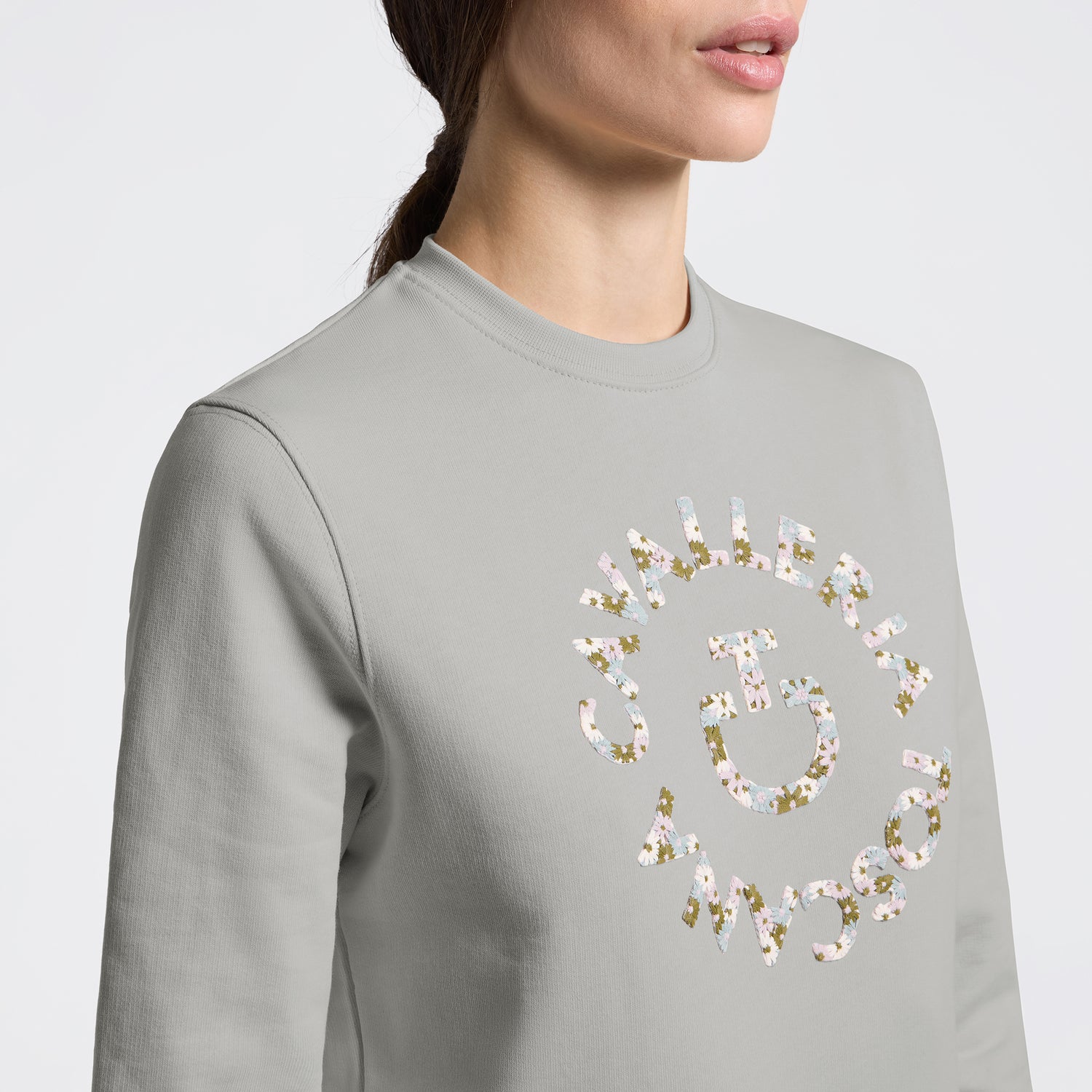 Sweat Crew Neck avec broderie florale Gris - CAVALLERIA TOSCANA
